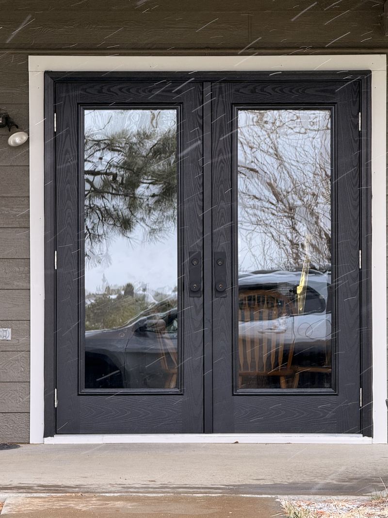 Black double French doors with full glass, newly installed