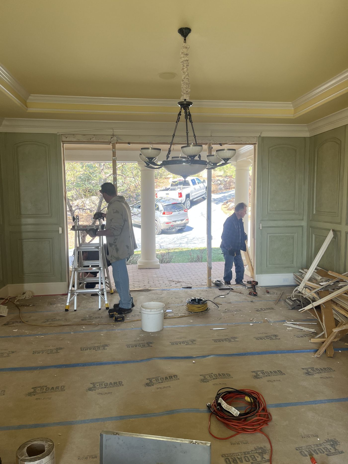 Great room with large new window openings