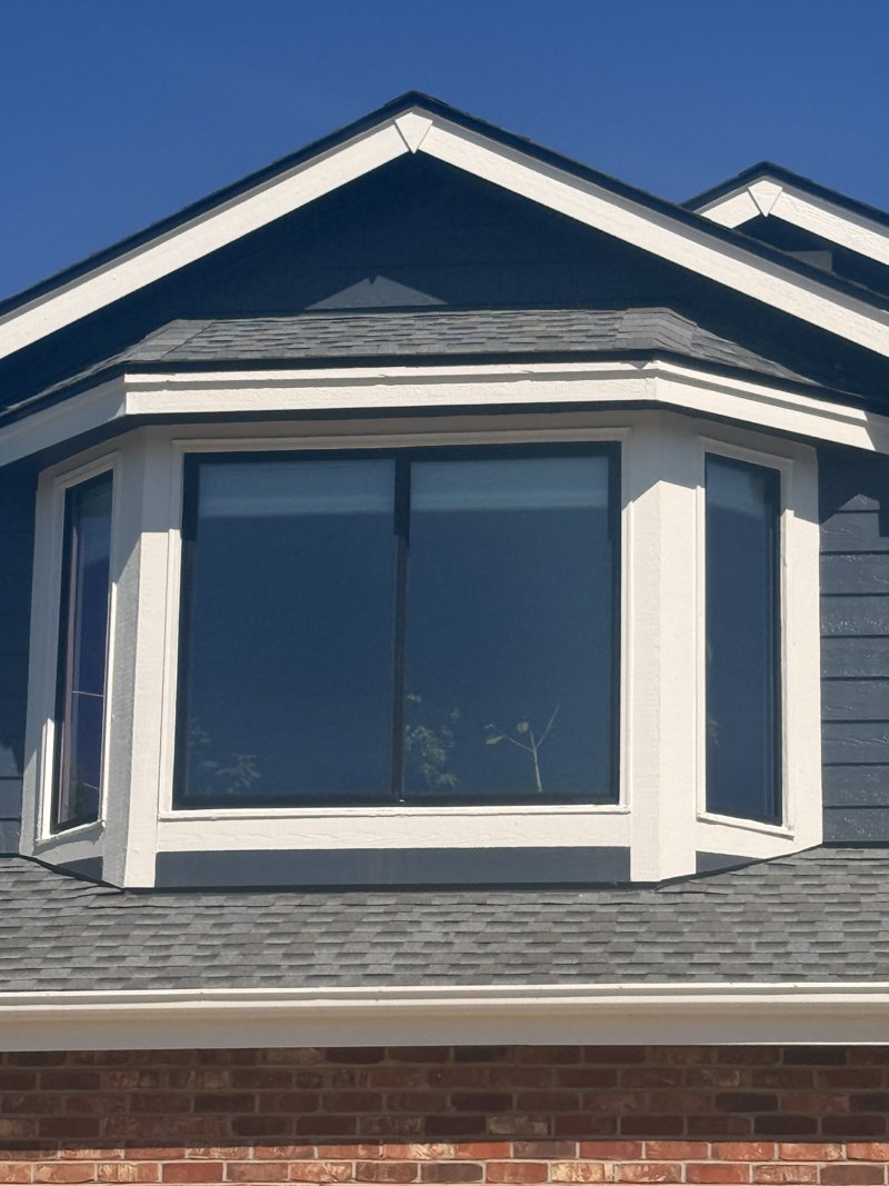 Bay window with new black-frame units and white trim